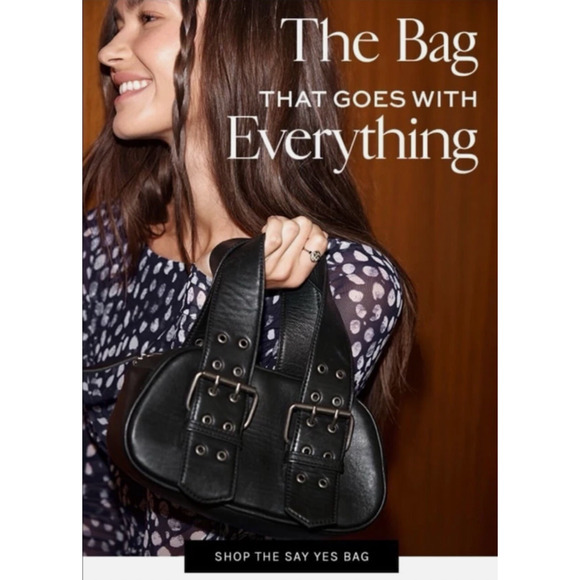 Free People SAY YES BAG 100% Leather Buckle Oval Handbag Bag in Black NWOT - Picture 7 of 8